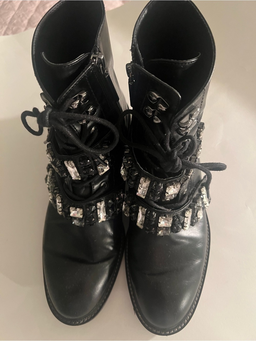 Zara Black Leather Embellished Women's Combat style Boots Size 10